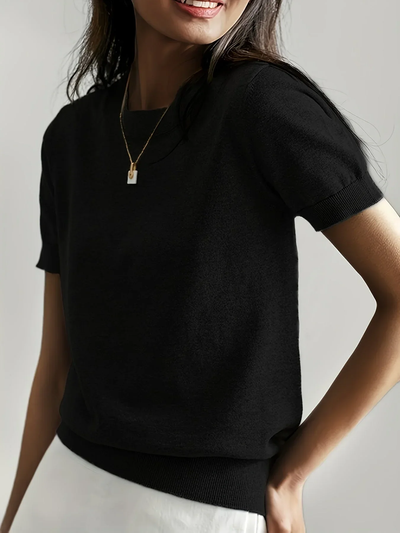 Top en maille à manches courtes pour dames - Maille fine et encolure ronde