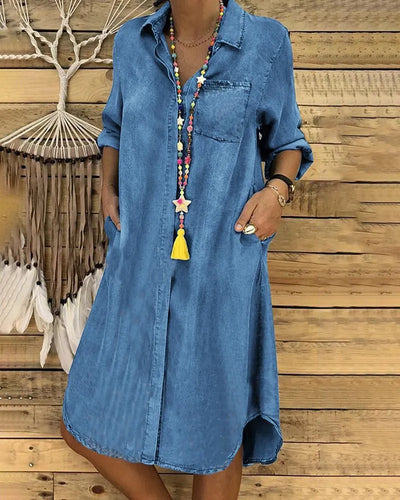 Robe chemise pour femme - Coupe ample - Fermeture à boutons - Manches trois-quarts - Look décontracté