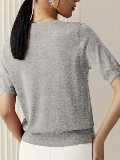 Top en maille à manches courtes pour dames - Maille fine et encolure ronde