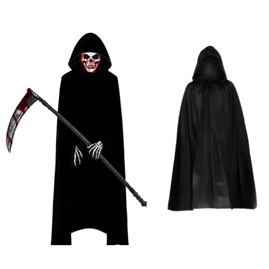 Grimora Set | Accessoires pour cape d'Halloween, masques de squelette et faucille