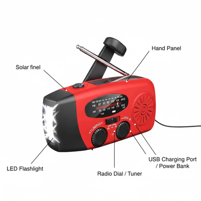 Radiotelefon ratunkowy ReadyWave | z korbką i panelem słonecznym
