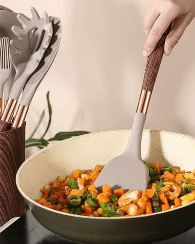 Set d'ustensiles de cuisine - Cuivra - Outils de cuisine antiadhésifs - Poignée en bois