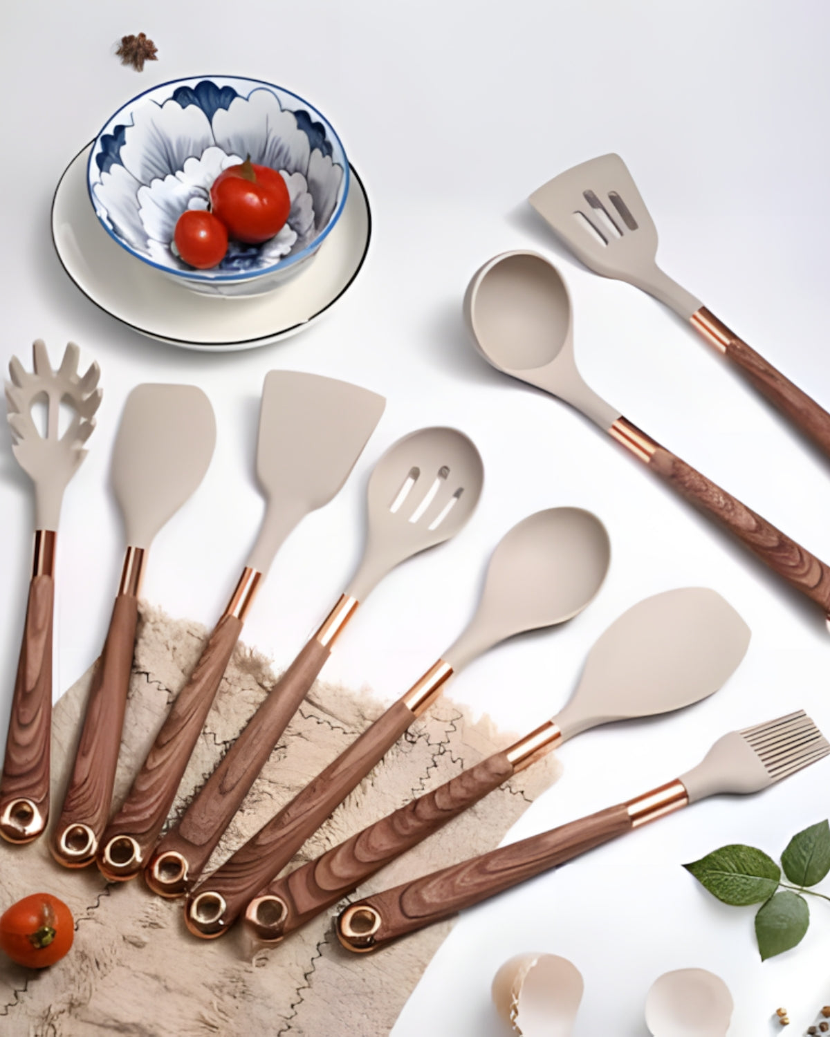 Set d'ustensiles de cuisine - Cuivra - Outils de cuisine antiadhésifs - Poignée en bois