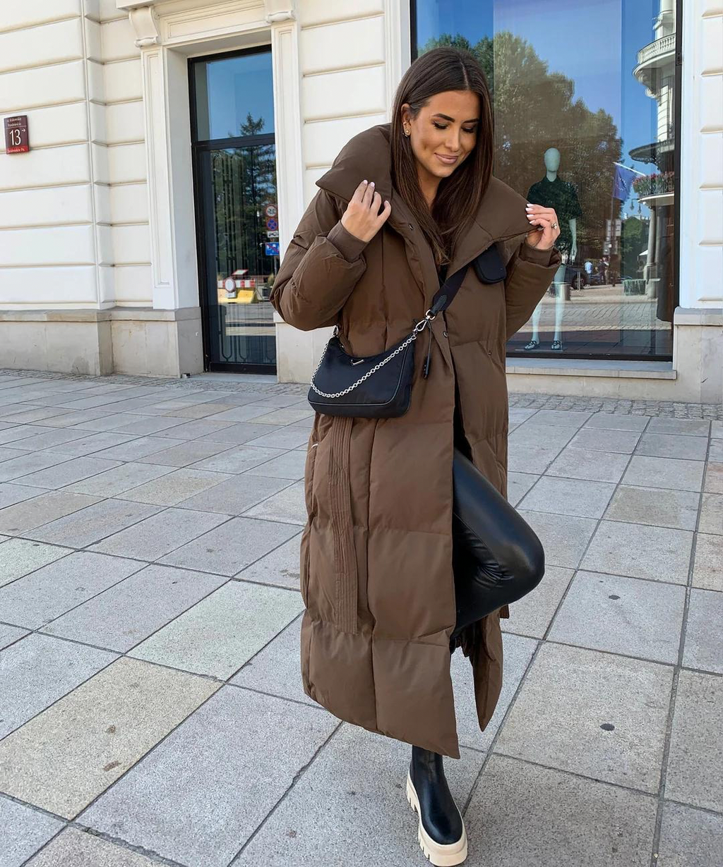 Mellody lang elegant frakke med bælte til kvinder - Premium uldblanding