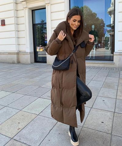 Mellody lang elegant frakke med bælte til kvinder - Premium uldblanding