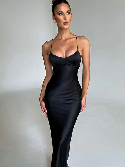 Robe élégante en satin avec bretelles spaghetti | Satin | Sensuel et glamour