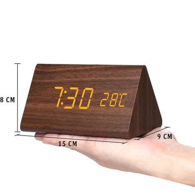 Réveil numérique en bois - Affichage LED, commande vocale, luminosité réglable