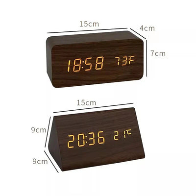 Réveil numérique en bois - Affichage LED, commande vocale, luminosité réglable