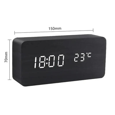 Réveil numérique en bois - Affichage LED, commande vocale, luminosité réglable