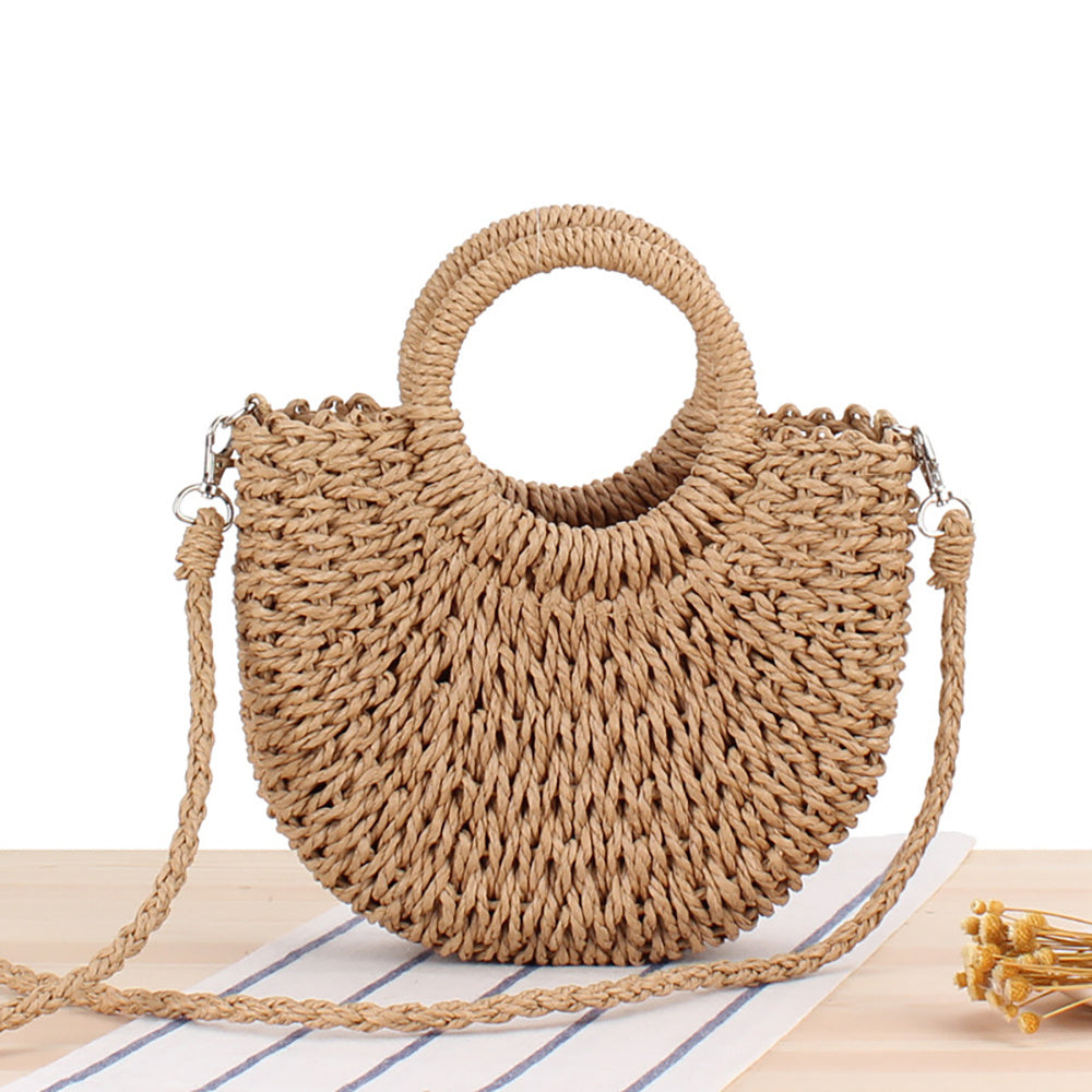 Alyssa | Sac de paille tressée demi-ronde pour dames