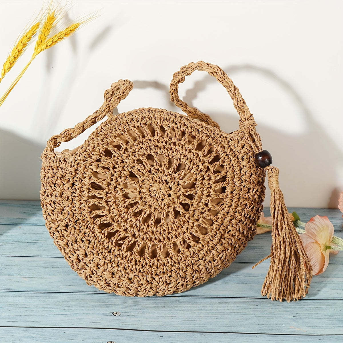 Amelia | Sac bandoulière rond géométrique fait main avec pompon