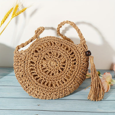 Amelia | Sac bandoulière rond géométrique fait main avec pompon