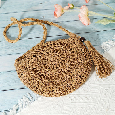 Amelia | Sac bandoulière rond géométrique fait main avec pompon
