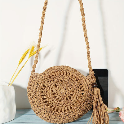 Amelia | Sac bandoulière rond géométrique fait main avec pompon