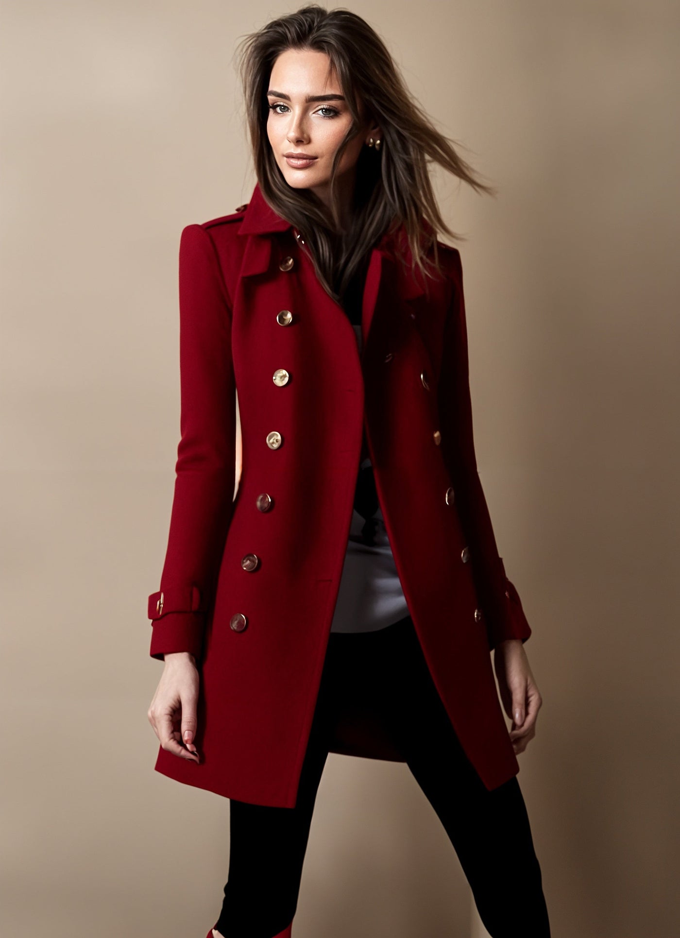 Manteau élégant pour femme avec patte de boutonnage - Manteau d'hiver classique pour femme