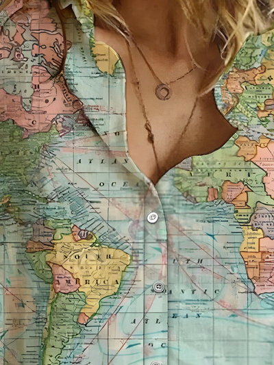 Janet- Globe Carte du monde Chemise imprimée