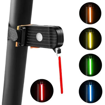 Lumière de sécurité vélo LED, multicolore, fixée sur cadre. Options de couleurs: rouge, jaune, vert, bleu. Accessoire cyclisme essentiel.