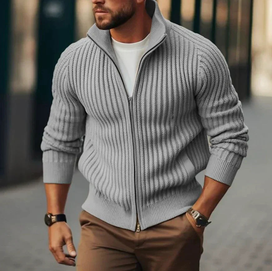 Cardigan termico classico in maglia con cerniera da uomo