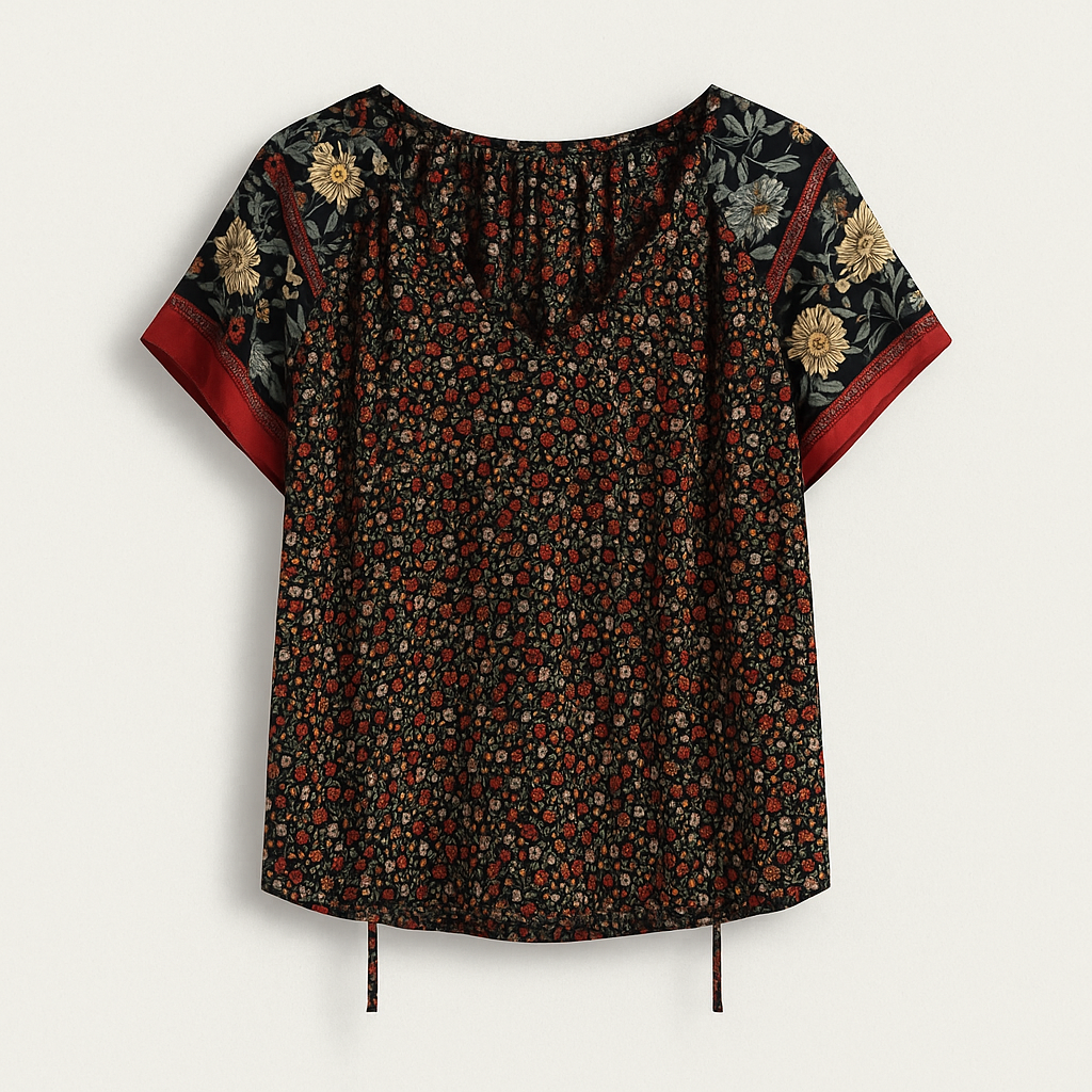 Black red Boho Blouse
