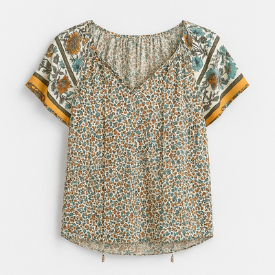 Gray Khaki Boho Blouse