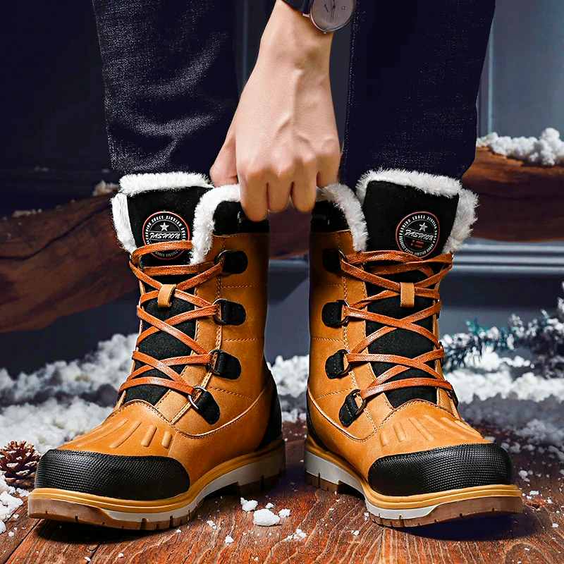Bottes d'hiver pour hommes - Chaussures de neige doublées et chaudes avec semelle antidérapante