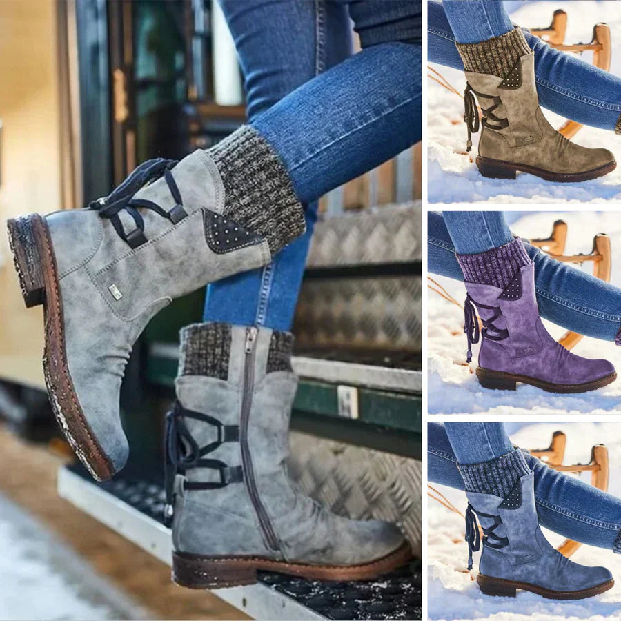 Bottes de neige imperméables pour femmes - Bottes d'hiver mi-hautes avec semelle antidérapante