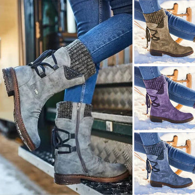 Bottes de neige imperméables pour femmes - Bottes d'hiver mi-hautes avec semelle antidérapante