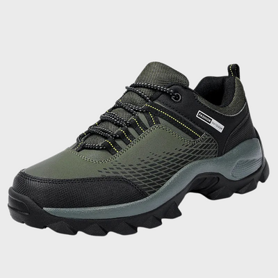 Chaussure de randonnée imperméable pour homme, vert et noir, semelle antidérapante, idéale pour trekking et activités extérieures.