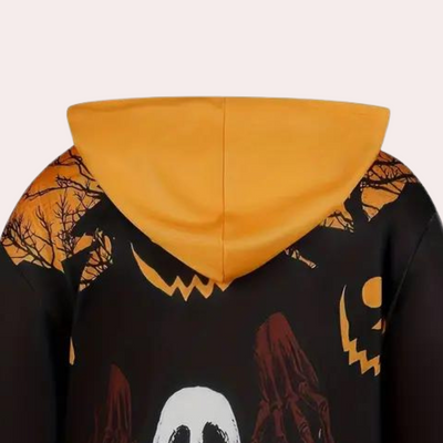Halloween hooded dress with ghost and pumpkin printed pattern