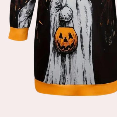 Halloween hooded dress with ghost and pumpkin printed pattern