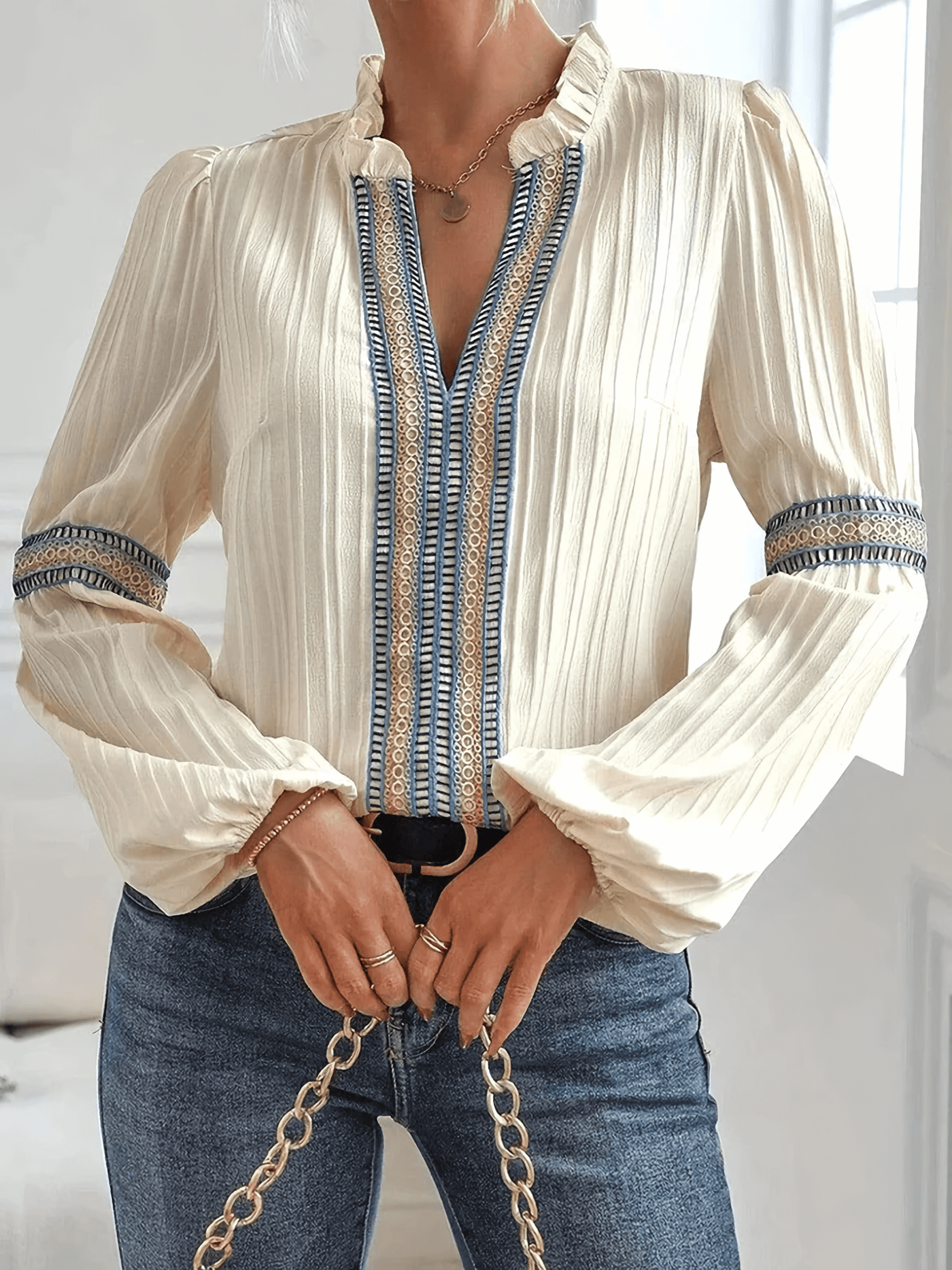 Jacqueline - Blouse élégante à manches bouffantes