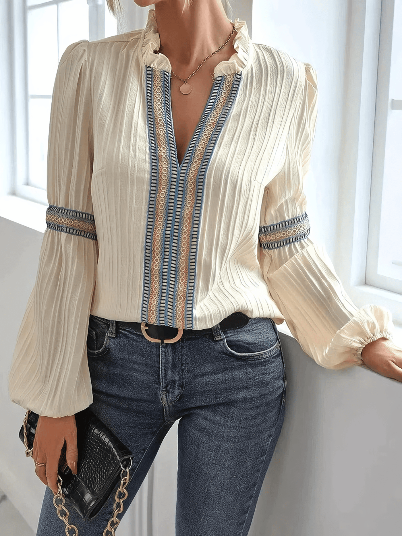 Jacqueline - Blouse élégante à manches bouffantes