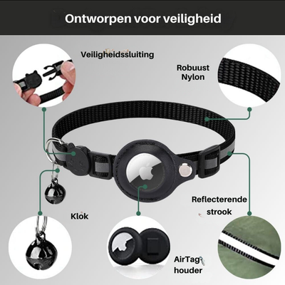 Collier pour animaux avec AirTag, boucle de sécurité, nylon robuste, bande réfléchissante, clochette. Accessoire de suivi pour chiens et chats.