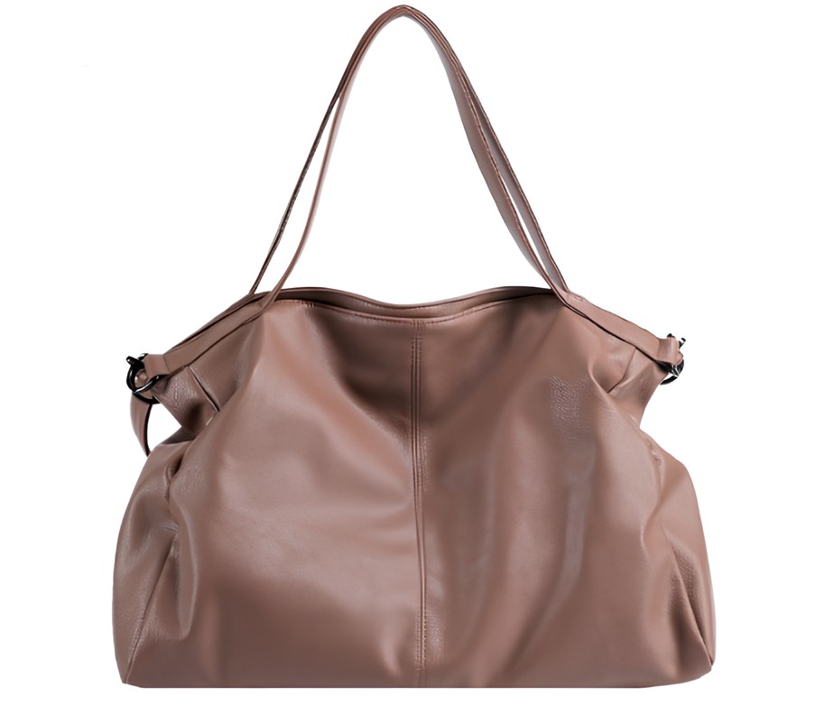 Sac à main en cuir marron, design élégant et spacieux, avec doubles anses. Accessoire de mode tendance pour femmes, idéal pour le quotidien.