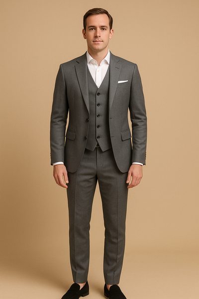 Costume trois pièces - coupe étroite - boutonnage simple - revers échancré