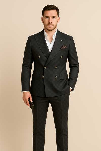 Costume 2 pièces à carreaux de luxe à double boutonnage