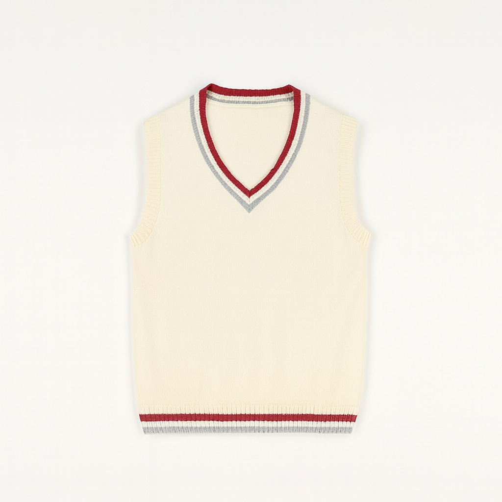 Beige Men's V-Neck Sleeveless Knit Sweater