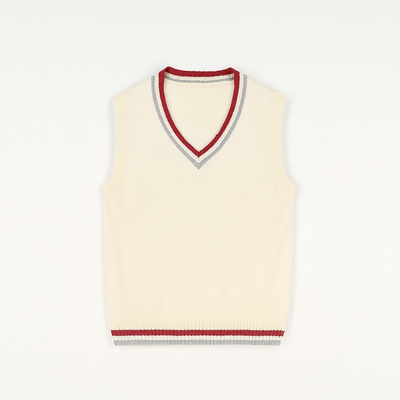 Beige Men's V-Neck Sleeveless Knit Sweater