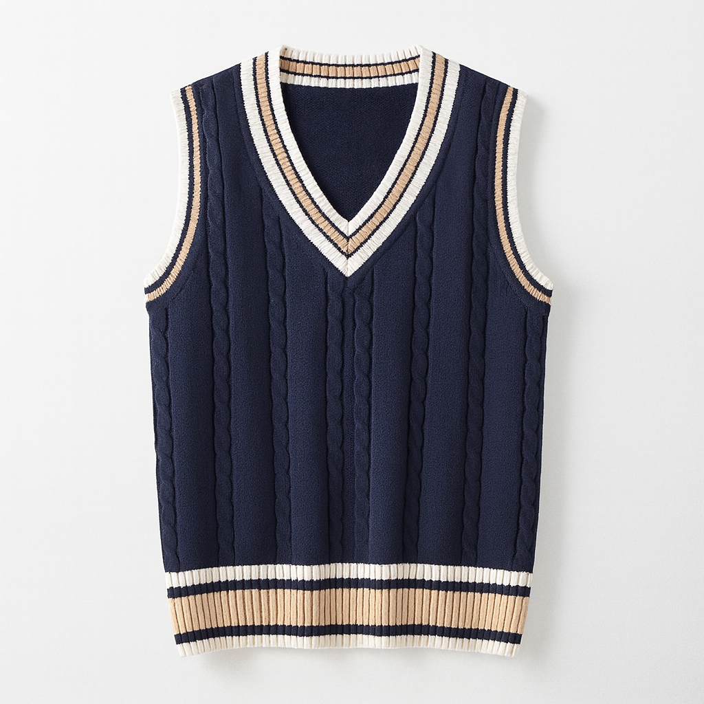 Blue Men's V-Neck Sleeveless Knit Sweater