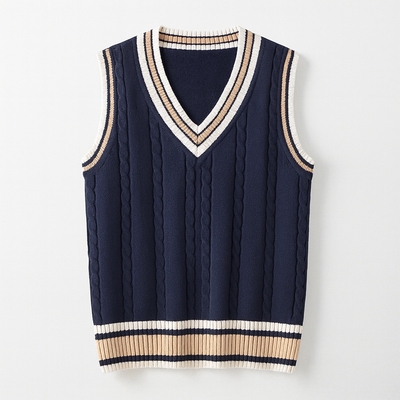 Blue Men's V-Neck Sleeveless Knit Sweater