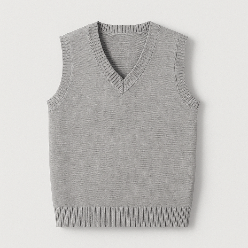 Grey Men's V-Neck Sleeveless Knit Sweater