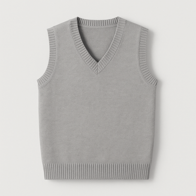 Grey Men's V-Neck Sleeveless Knit Sweater