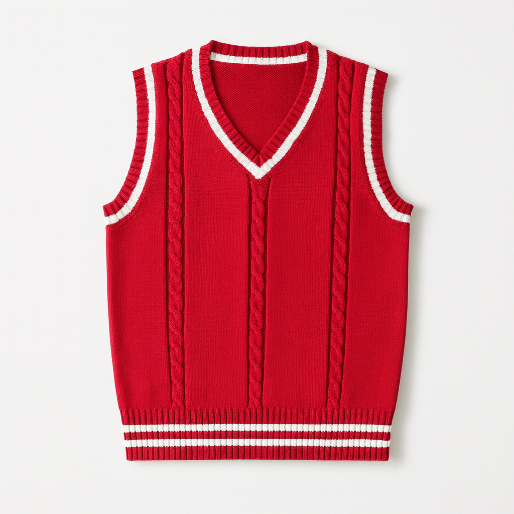 Red Men's V-Neck Sleeveless Knit Sweater
