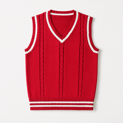 Red Men's V-Neck Sleeveless Knit Sweater