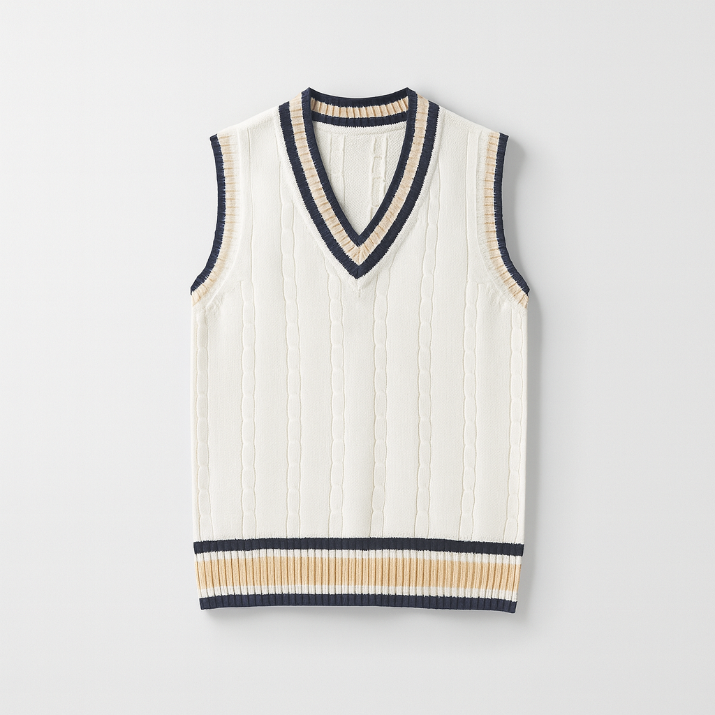 White Men's V-Neck Sleeveless Knit Sweater