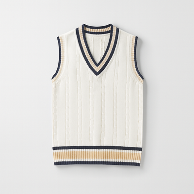 White Men's V-Neck Sleeveless Knit Sweater
