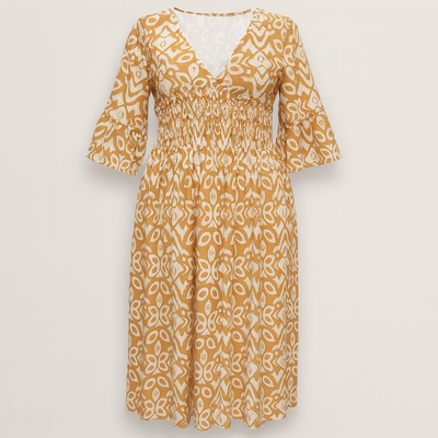 Yellow Floral dress with V-neckline
