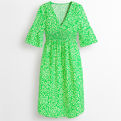 Green Floral dress with V-neckline