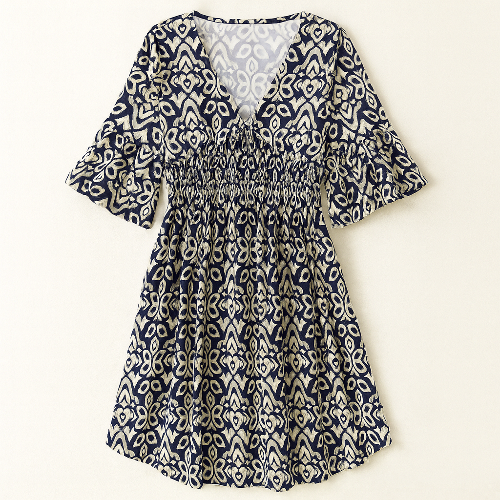 Marine Blue Floral dress with V-neckline