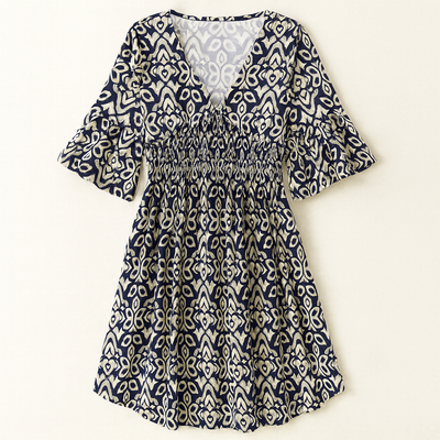 Marine Blue Floral dress with V-neckline